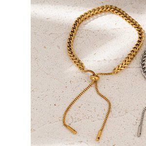 ^NEW 18K Gold Plated Link Chain Adjustable Bead Bracelet